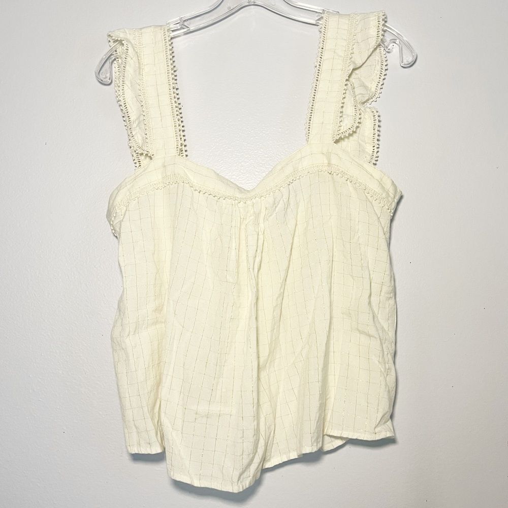 Sezane Cream Abby Ecro Metallic Ruffle Top - 42 / 10